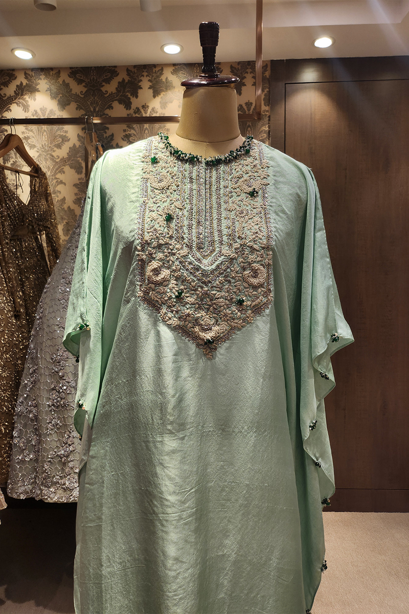 Sea green kaftan with pants set