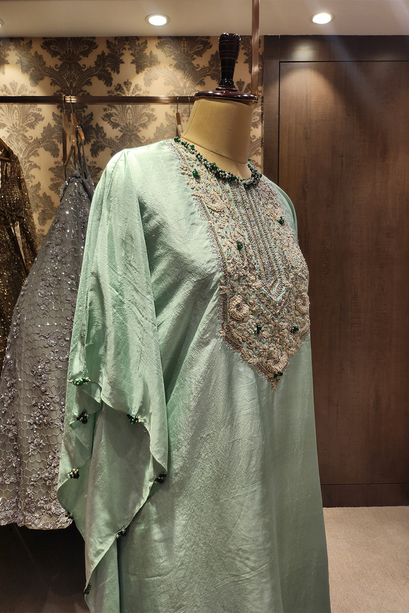Sea green kaftan with pants set