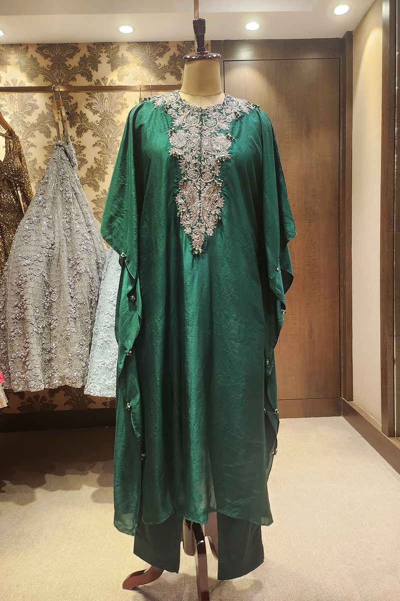 Green kaftan with pants set