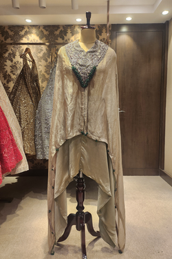 Champagne tissue kaftan with dhoti set