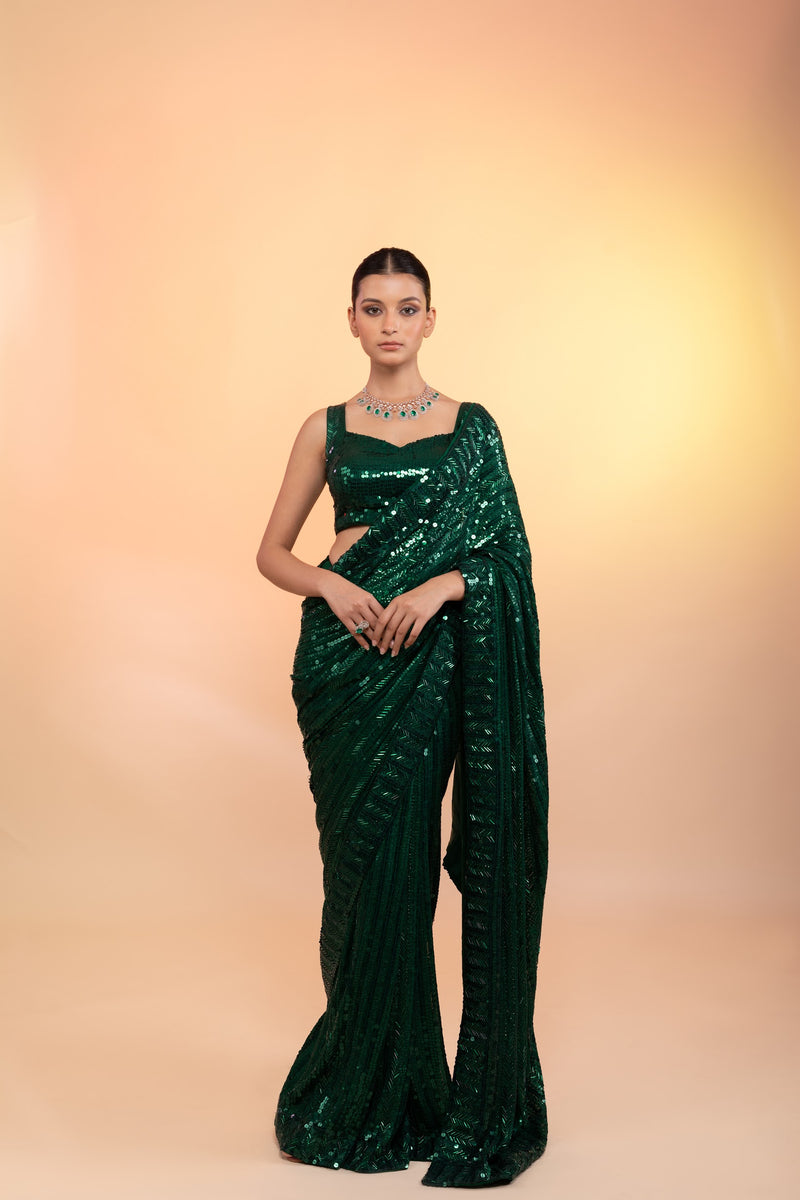 Shop the Hottest Green Sequin Saree Online Now