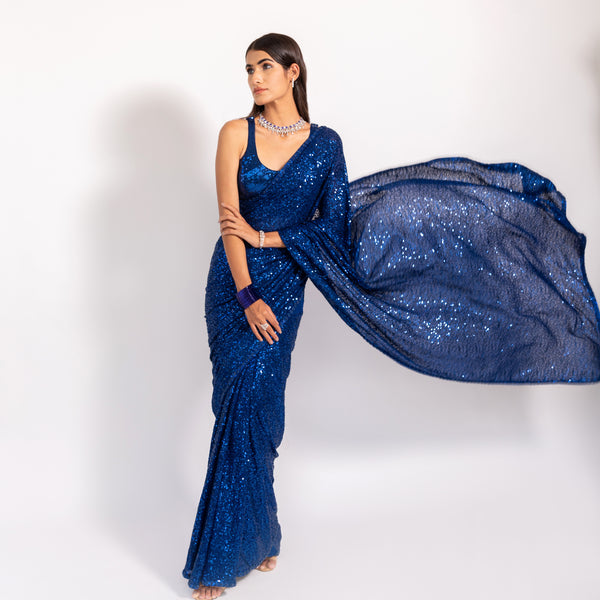 Jesse Royal Blue Sequins Embroidery Faux Georgette One Minute Saree – ONE  MINUTE SAREE